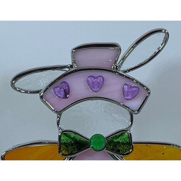 Vintage Stained Glass Bunny Candle Holder Tealight Girl Easter Flowers 5.5 in - Picture 4 of 7